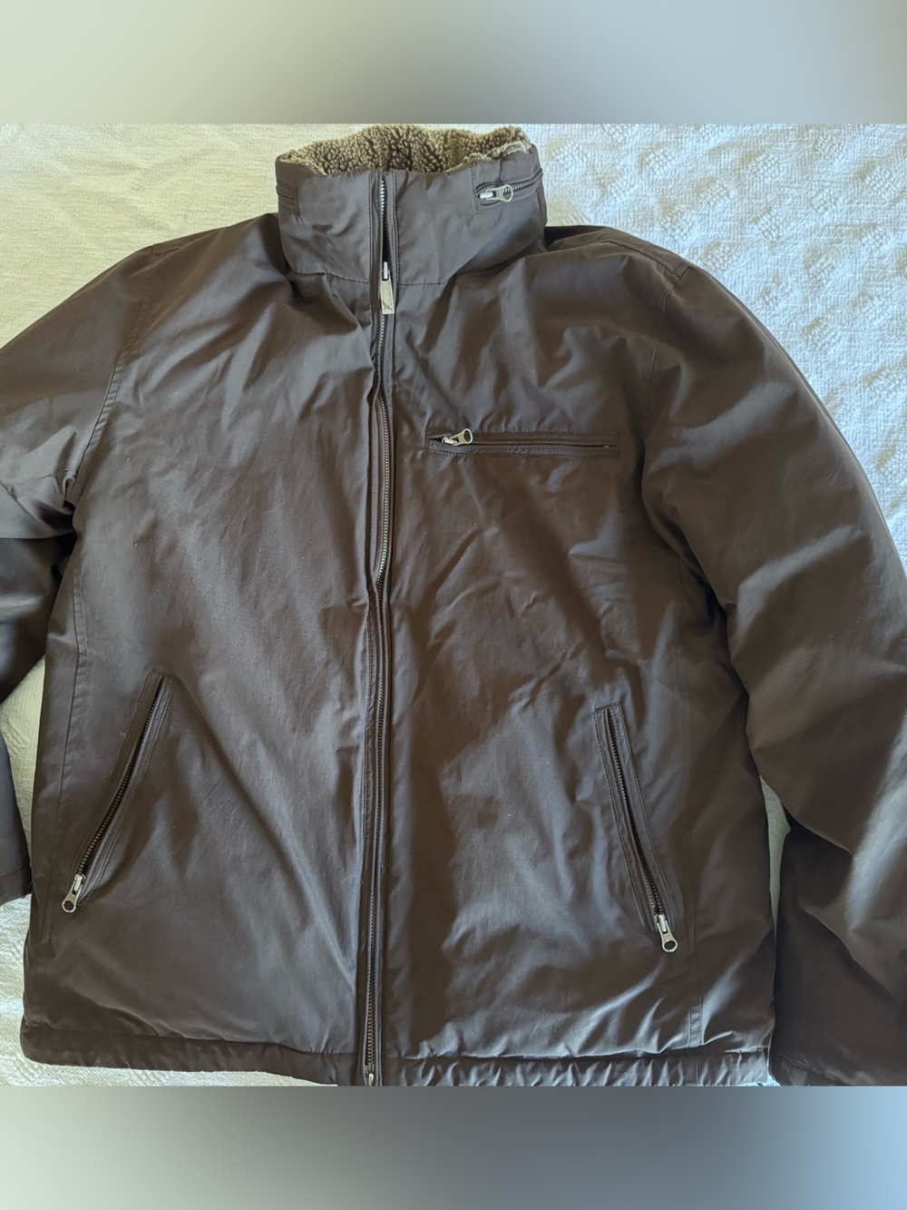 Eddie Bauer Men's Goose Down Brown Parka, Hidden Hood, Size M
